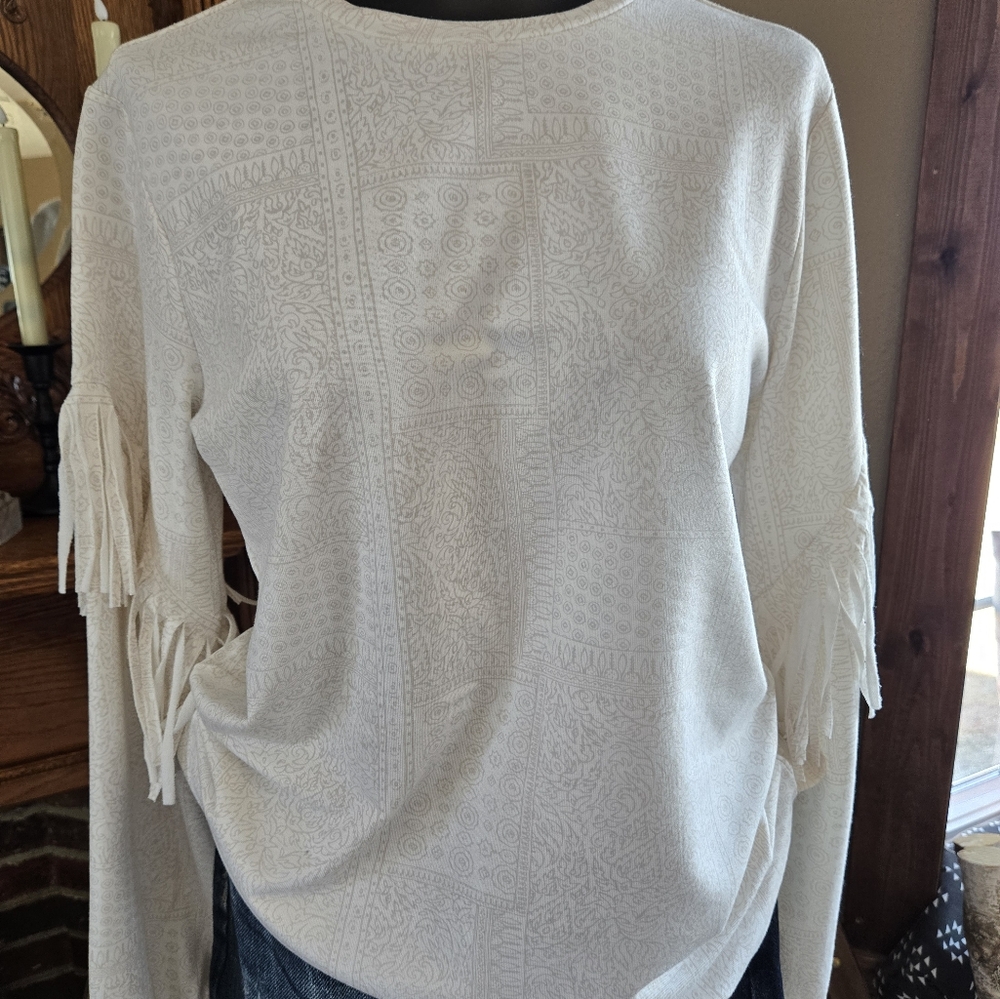 Cruel Girl Cream Patterned Fringe Sweater